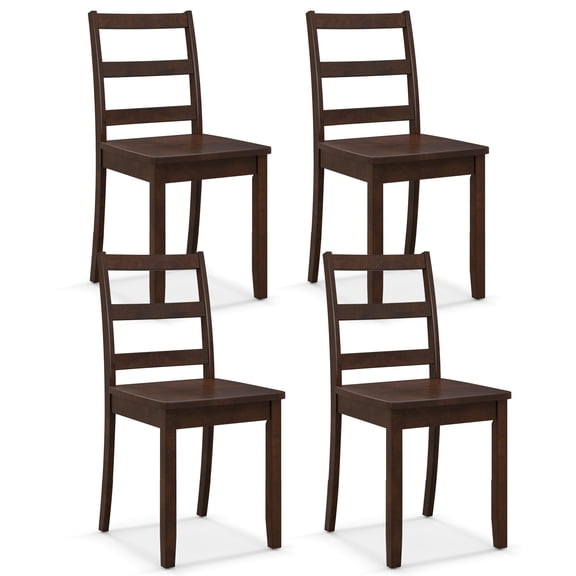 Costway Set of 4 Dining Chairs Ladder Back Armless Side Chair with Solid Rubber Wood Legs Brown