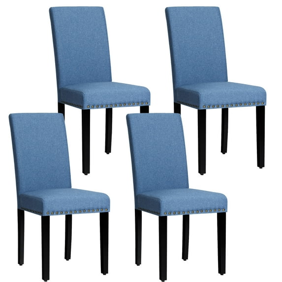 Costway Set of 4 Fabric Blue Dining Chairs w/ Nailhead Trim Blue