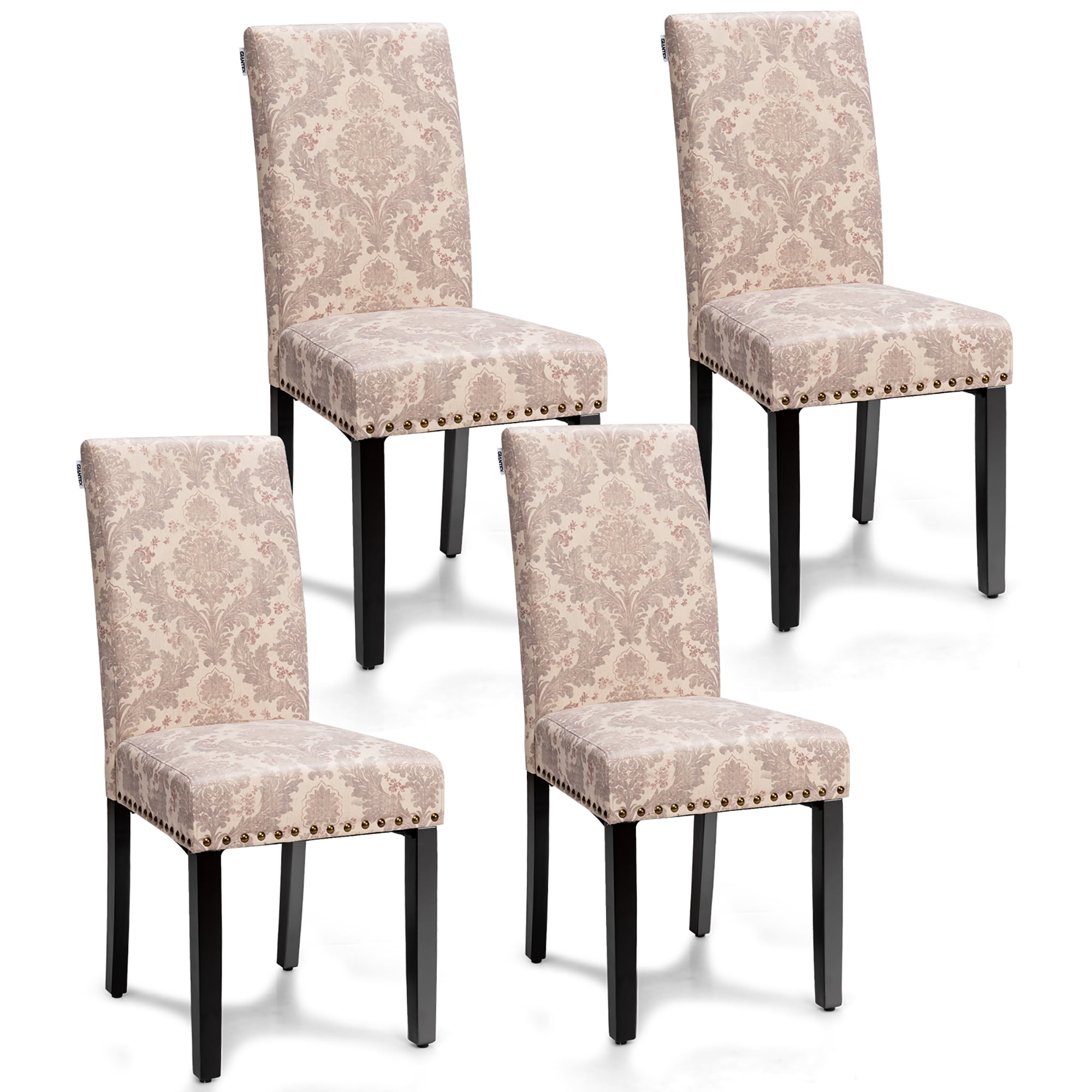 Costway Set of 4 Fabric Pink Dining Chairs W/Nailhead Trim