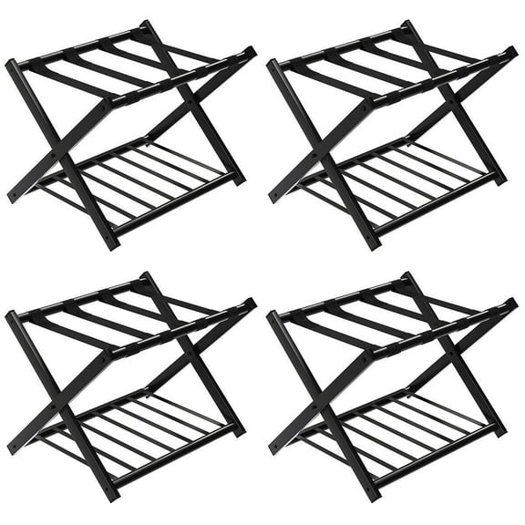 Costway Set of 4 Folding Luggage Rack with Shelf Travel Suitcase Shoe Storage Holder