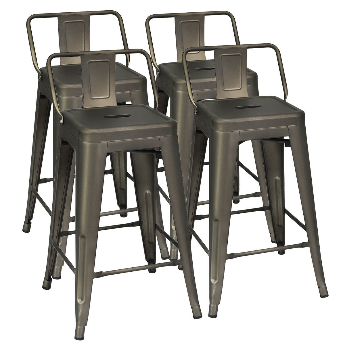Costway Set of 4 Indoor Low Back Metal Bar Stool 24'' Seat Costway Set of 4 Indoor Low Back Metal Bar Stool 24'' Seat