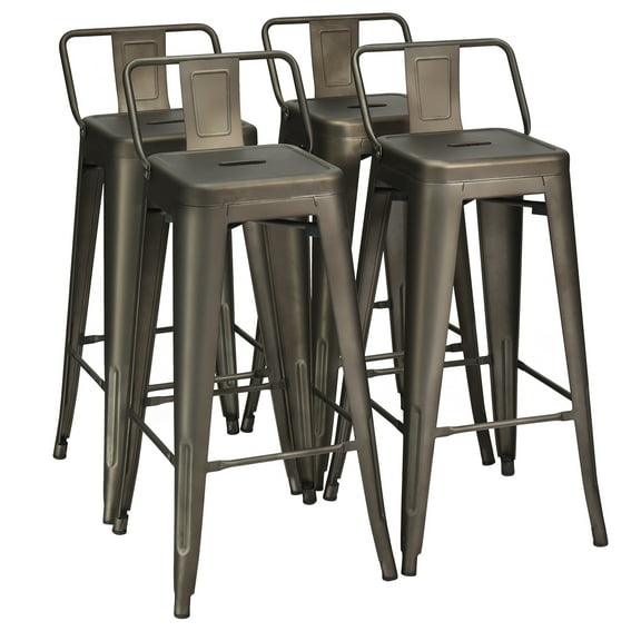 Costway Set of 4 Metal Bar Stools 30'' Bar Height Barstools Industrial w/ Low Back Gun