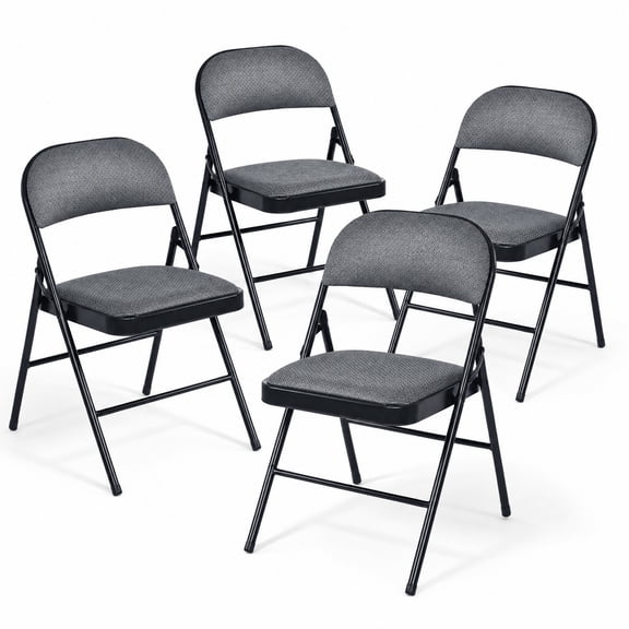 Costway Set of 4 Metal Frame Folding Chairs Fabric Upholstered Padded Seat