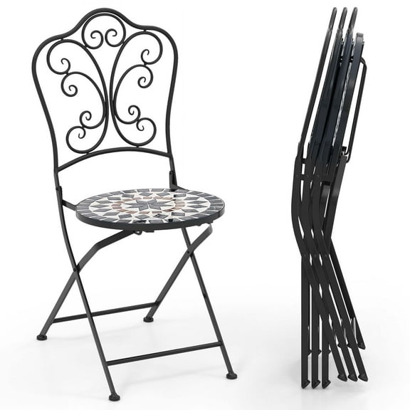 Costway Set of 4 Mosaic Chairs for Patio with Decorative Backrest Heavy-Duty Frame