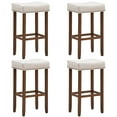 thumbnail image 1 of Costway Set of 4 Nailhead Saddle Bar Stools 29'' Height w/ Fabric Seat &Wood Legs Beige, 1 of 10