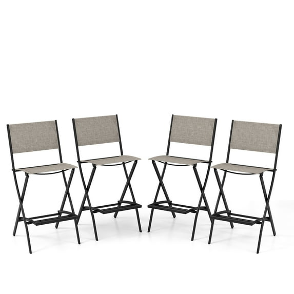 Costway Set of 4 Outdoor Bar Chair Folding Bar Height Stool with Metal Frame Coffee