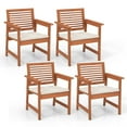 thumbnail image 1 of Costway Set of 4 Outdoor Dining Chair Patio Solid Wood Chairs with Comfortable Cushions, 1 of 9