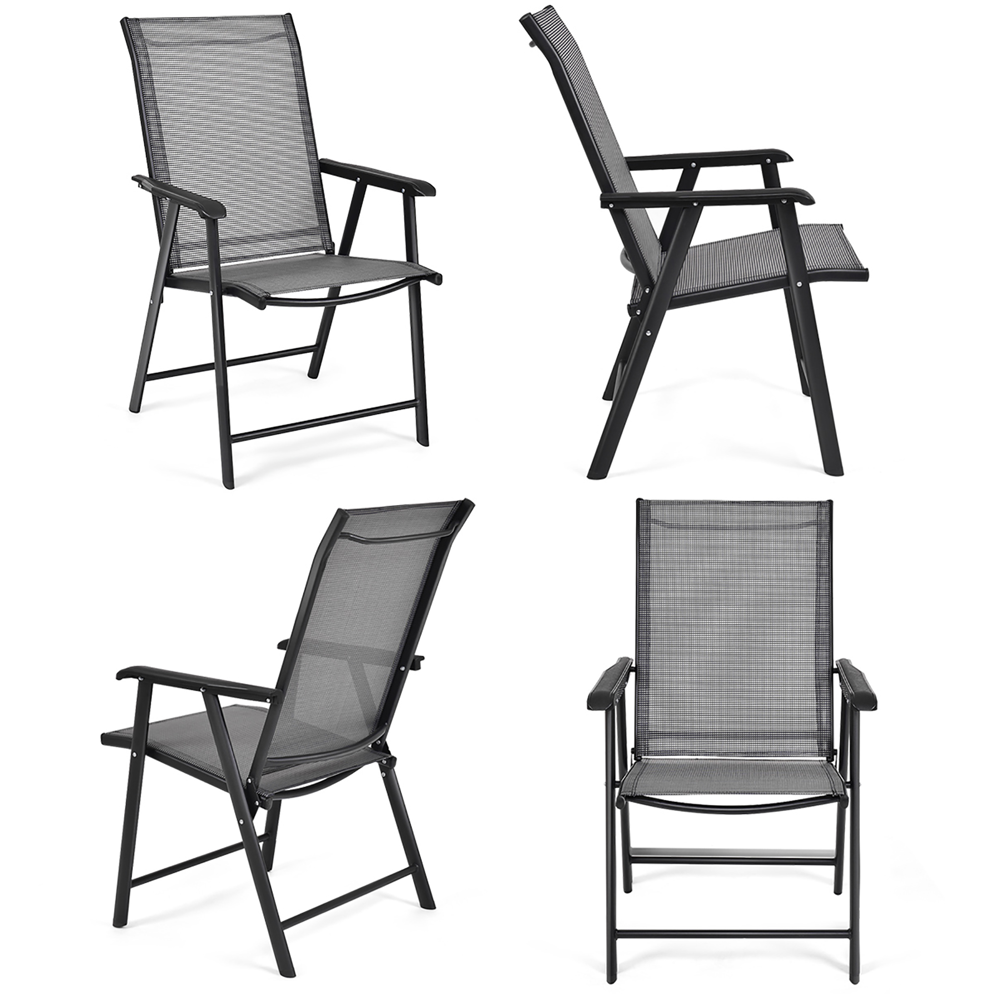 Costway Set of 2 Patio Folding Sling Back Chairs Camping Deck Garden Beach Yellow