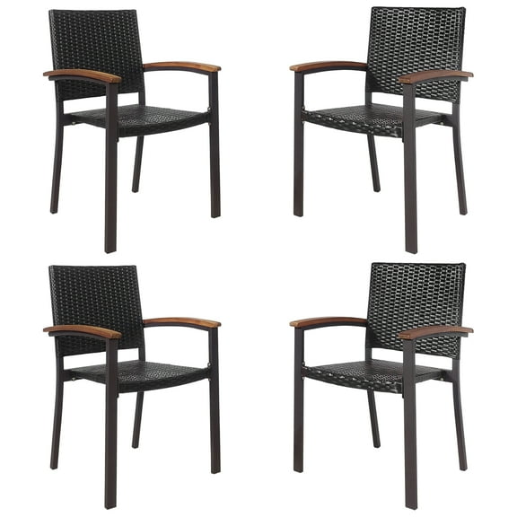 Costway Set of 4 Outdoor Patio PE Rattan Dining Chairs Armrest Stackable Garden