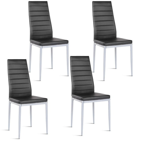 Costway Set of 4 PU Leather Dining Side Chairs Elegant Design Home Furniture Black Contemporary