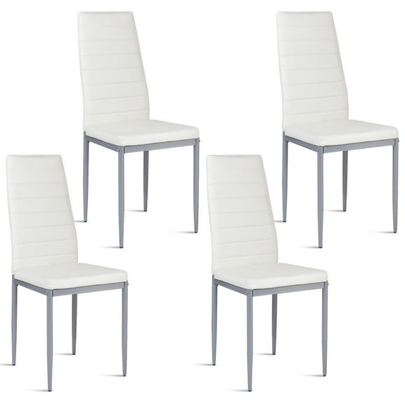 Costway Set of 4 PU Leather Dining Side Chairs Elegant Design Home Furniture White