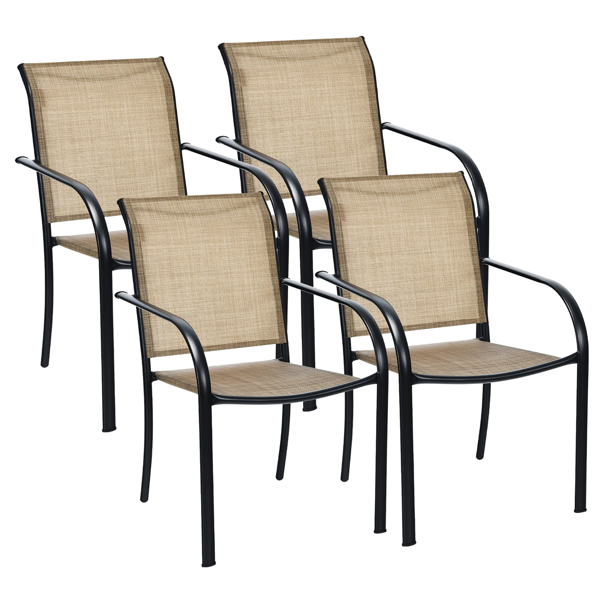 Costway Set of 4 Patio Dining Chairs Stackable Armrest Backrest no ...
