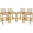 thumbnail image 1 of Costway Set of 4 Patio Wood Barstools Rattan Bar Height Chairs with Backrest Porch Balcony, 1 of 8