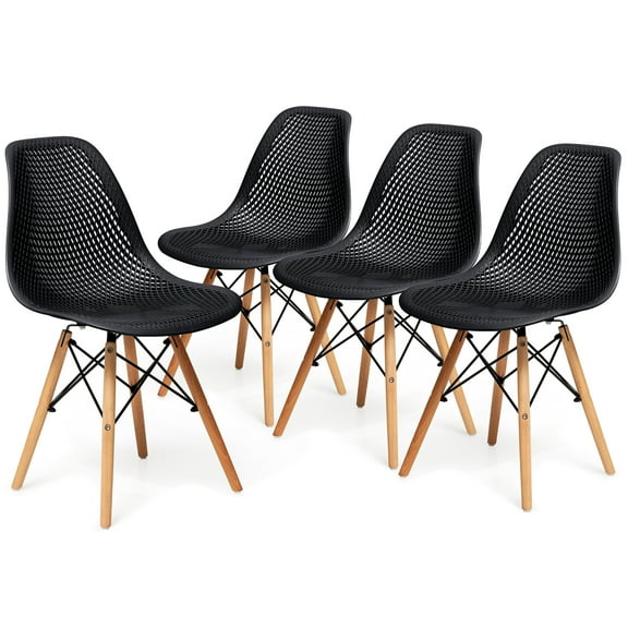 Costway Set of 4 Plastic Hollow Out Chair Mid Century Modern Wood-Leg Seat Black