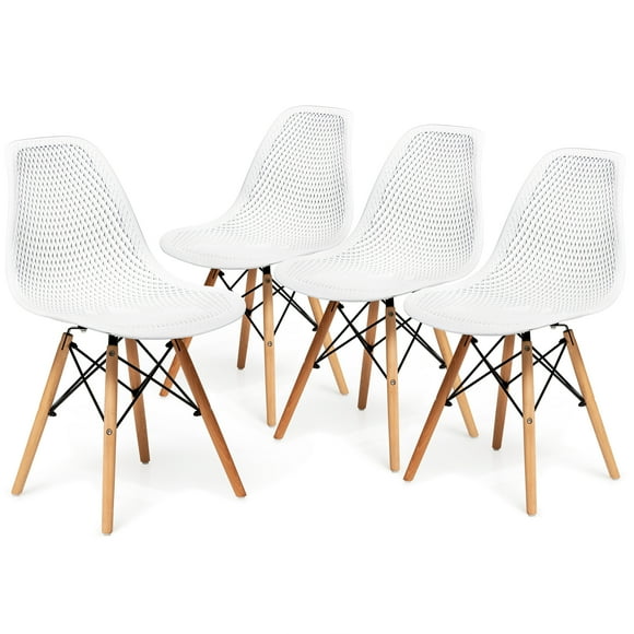 Costway Set of 4 Plastic Hollow Out Chair Mid Century Modern Wood-Leg Seat White