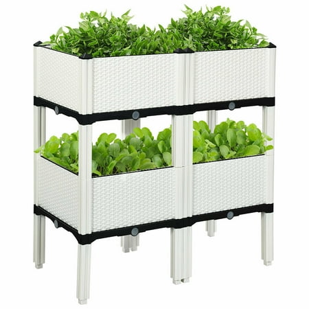 Costway Set of 4 Raised Garden Bed Elevated Flower Vegetable Herb Grow Planter Box - White