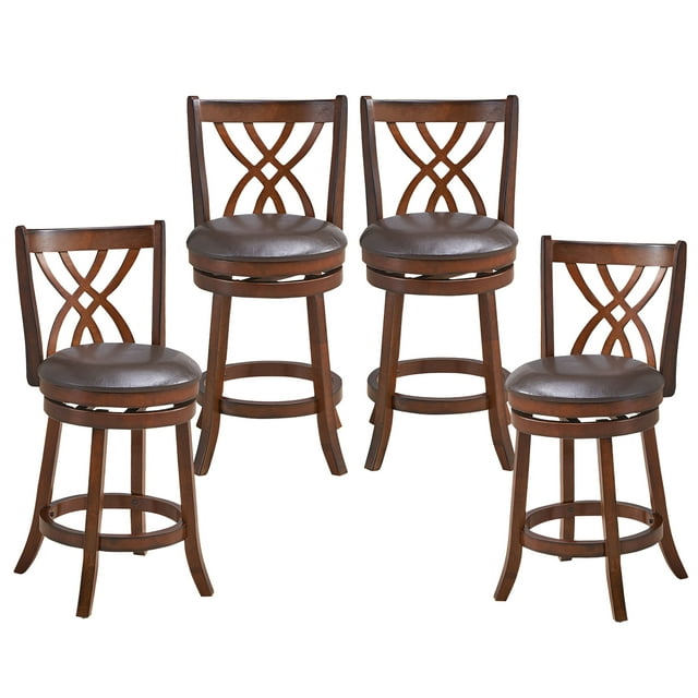 Costway Set of 4 Swivel Bar Stools Counter Height Dining Pub Chairs with  Rubber Wood Legs
