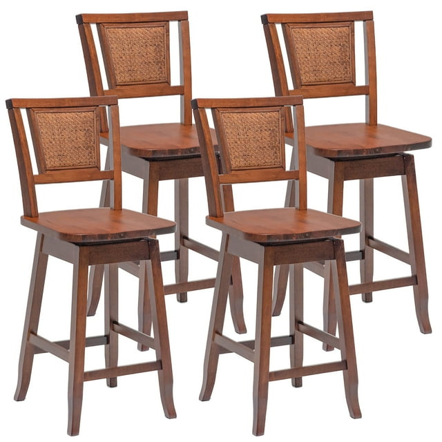 Costway Set of 4 Indoor Kitchen Swivel Bar Stools w/ Rattan Back