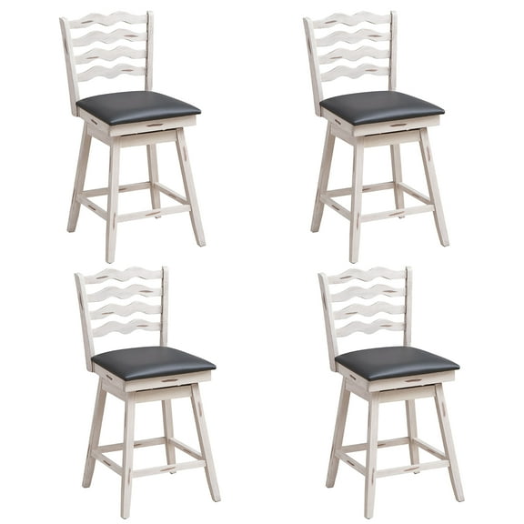 Costway Swivel Bar Stools Counter Height Faux Leather Dining Chair, White (Set of 4)