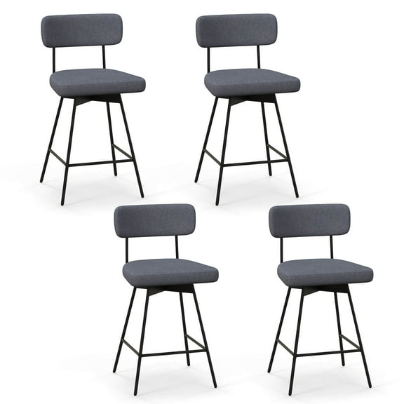 Costway 25" Upholstered Swivel Bar Stool Set of 4 with Padded Seat & Backrest Metal Frame Gray