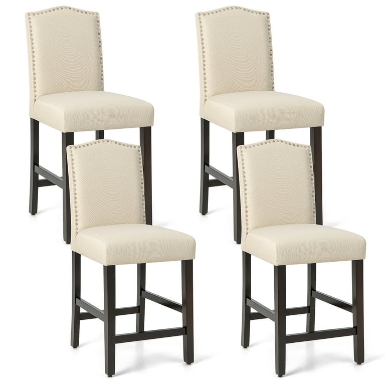 Costway Set of 4 Kitchen High Back Bar Stools 25 Dining Chairs with Rubber Wood Legs Beige Walmart