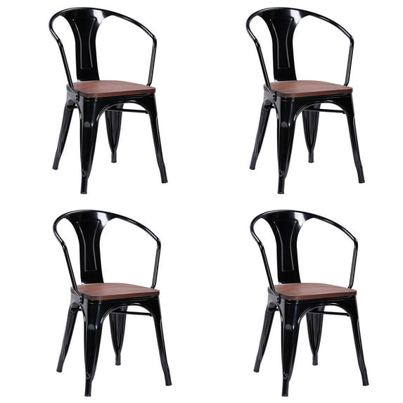 Costway Set of 4 Vintage Style Metal Bar Side Chairs Stackable Stool Furniture Black Full Back