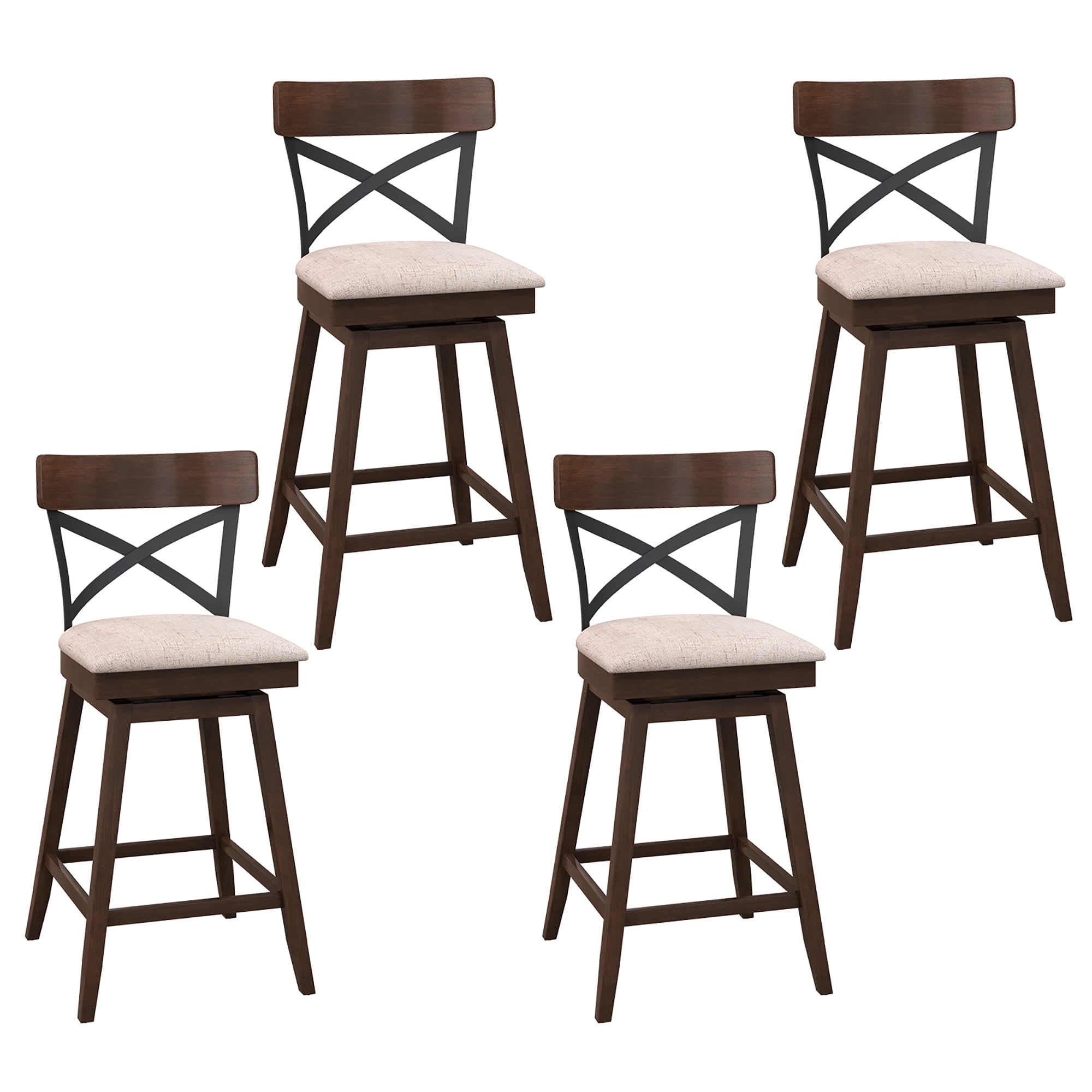 Costway 4Piece Kitchen Bar Stools Wooden Swivel, Upholstered Counter