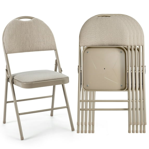 Costway Set of 6 Folding Chairs Fabric Upholstered Padded Seat Metal Frame Home Office Beige