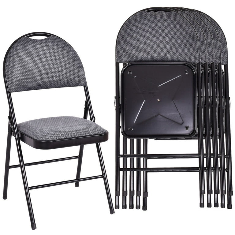 Costway Set of 6 Folding Chairs Fabric Upholstered Padded Seat Metal Frame Home Office Grey