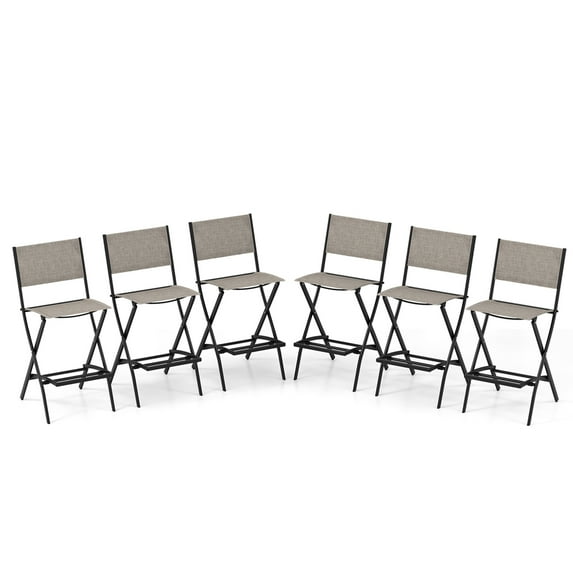 Costway Set of 6 Outdoor Bar Chair Folding Bar Height Stool with Metal Frame Coffee