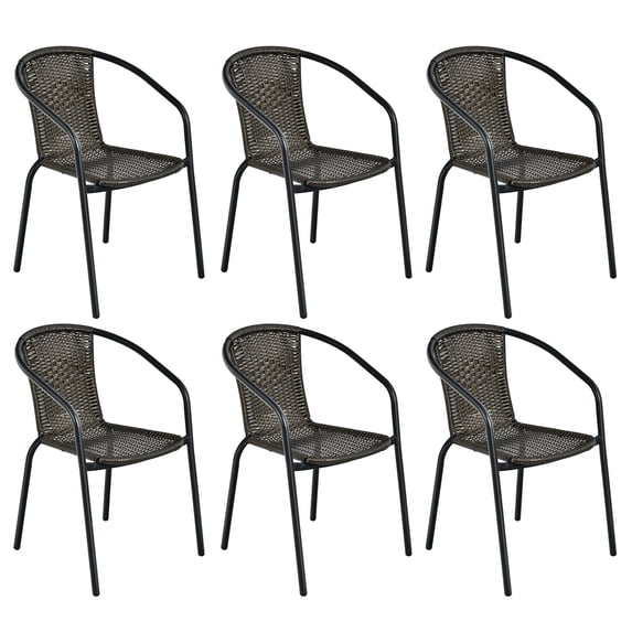 Costway Set of 6 Rattan Dining Stack Chair Armrest Indoor &Outdoor