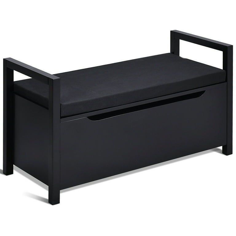 Costway Shoe Storage Bench Black with Removable Cushion x
