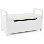Costway Ottomanss Storage Rack Cushion Seat Ottoman Bedroom Hallway Entryway White