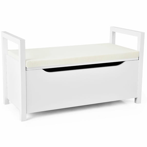 Costway Ottomanss Storage Rack Cushion Seat Ottoman Bedroom Hallway Entryway White