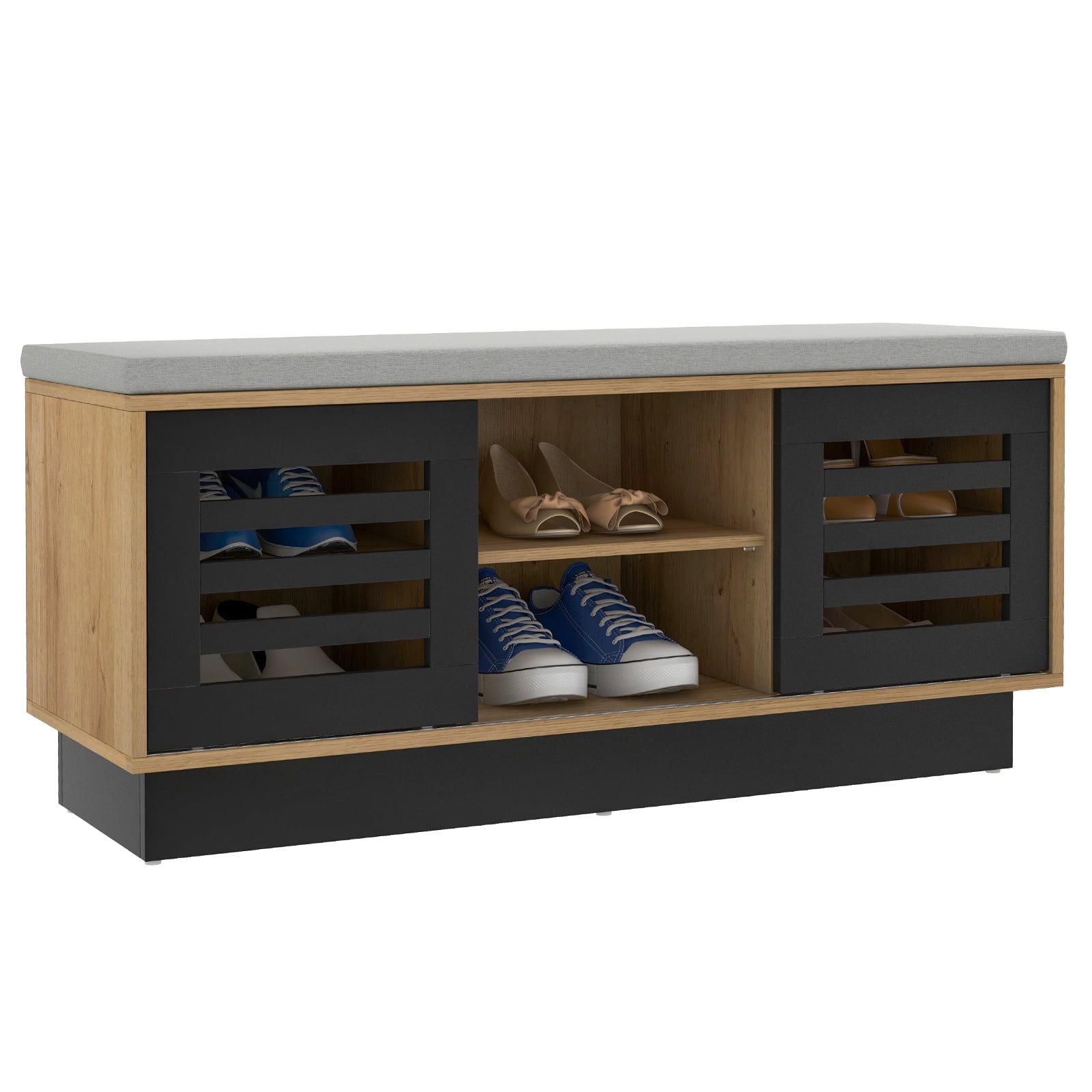 Costway 10-Cube Organizer Entryway Padded Shoe Storage Bench-Beige