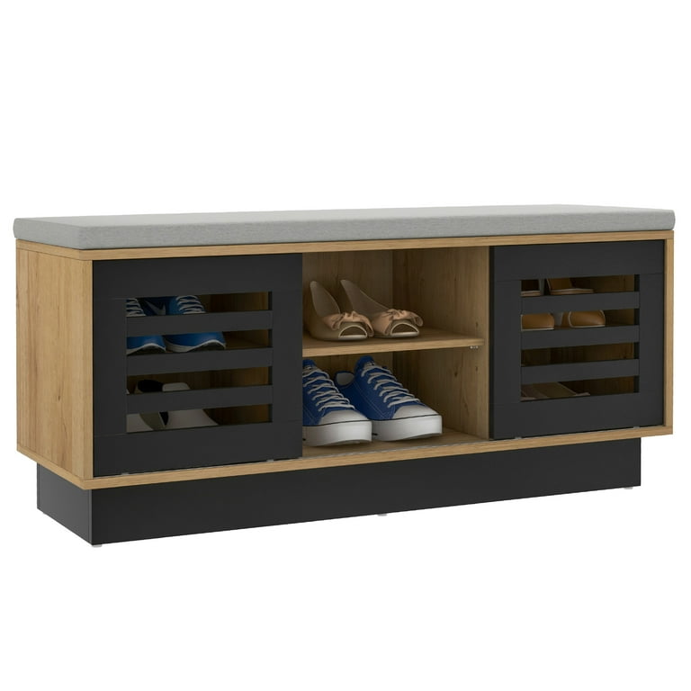 Costway Shoe Storage Bench with Cushion Shoe Storage Organizer Shoe Rack Entryway Natural