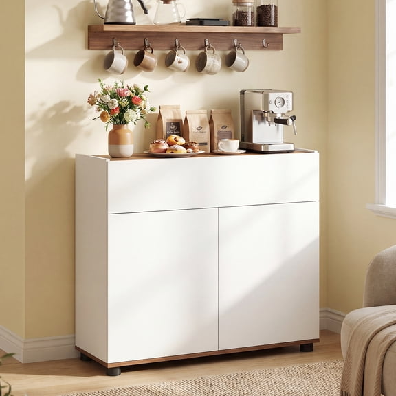 Costway Sideboard Buffet Cabinet with Storage, Drawer and Push-to-Open Doors for Kitchen White