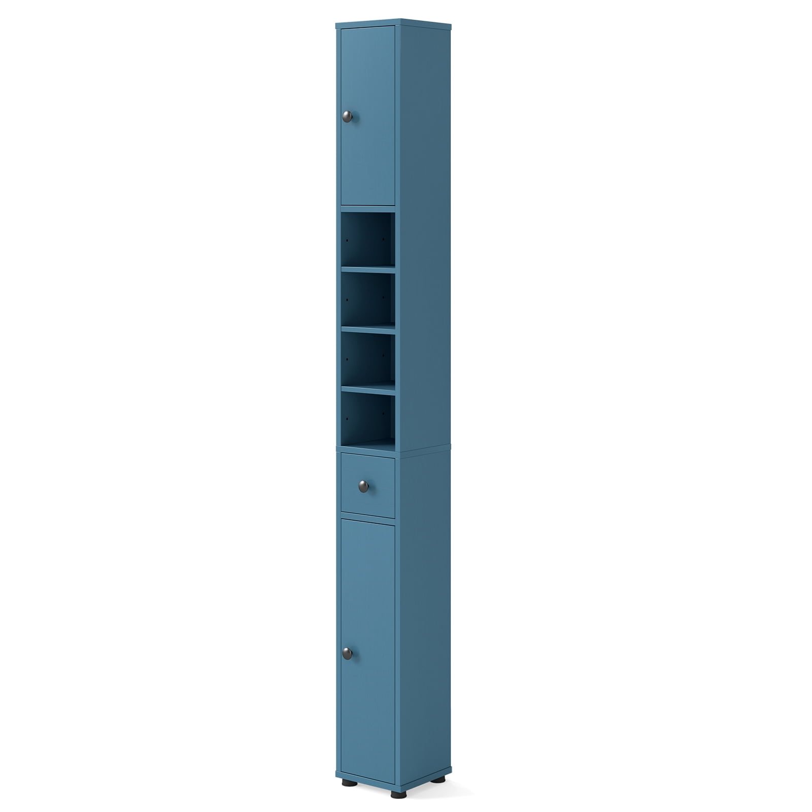 Costway Slim Bathroom Tall Cabinet with 2 Doors, 1 Drawer & 5 Adjustable Shelves for Home Blue