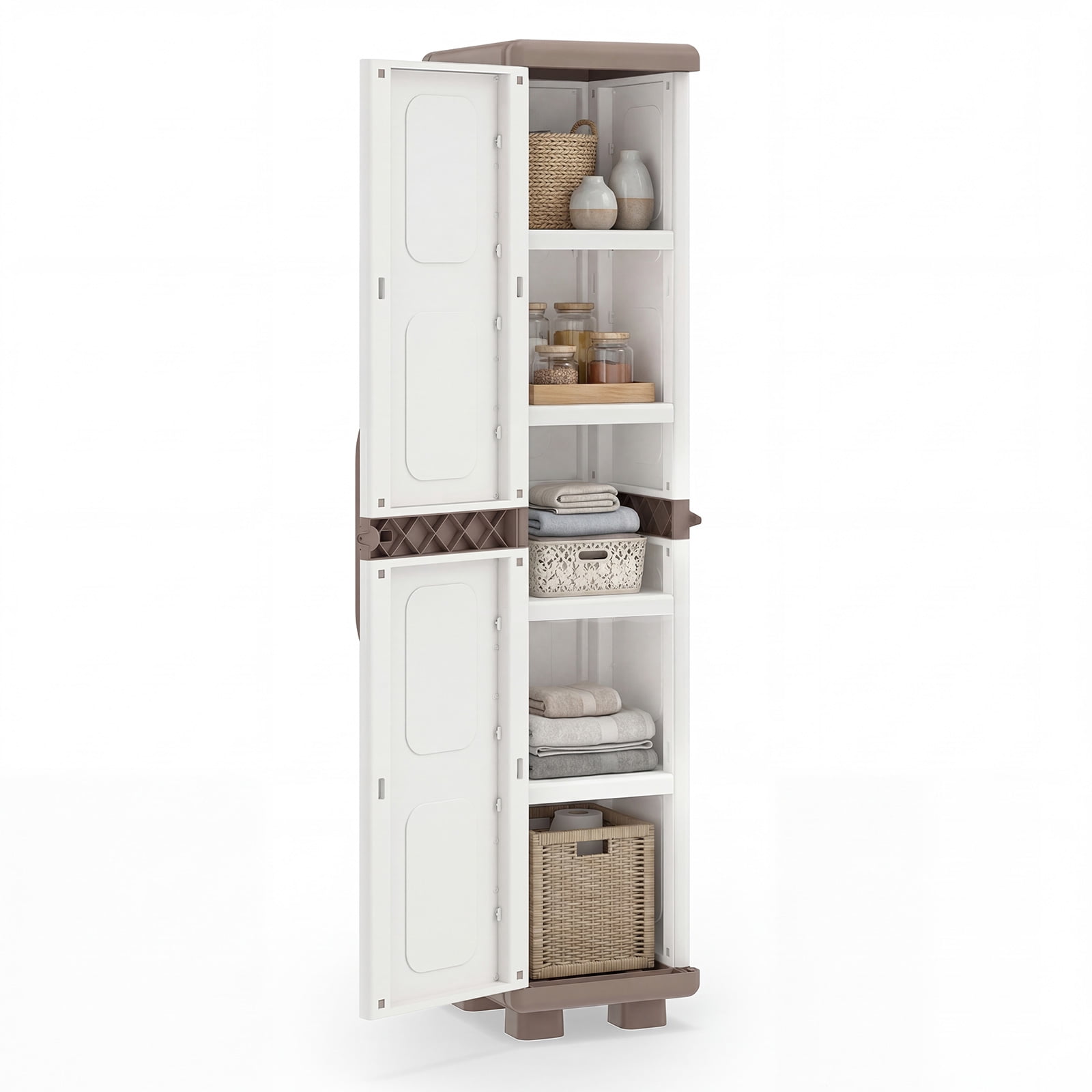 Costway Slim Storage Cabinet with Single Door, Plastic Kitchen Pantry ...