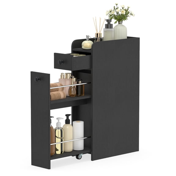 Costway Small Bathroom Storage Cabinet 4-Tier Narrow Toilet Side Storage Cabinet Black