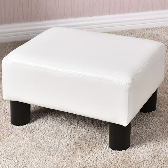 Costway Small Ottoman Footrest PU Leather Footstool Rectangular Seat Stool White