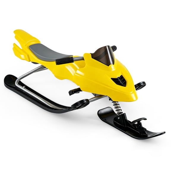 Costway Snow Racer Sled with Brakes, Tow Ropes, Easy Grip Steering Handle for Winter Sports Yellow