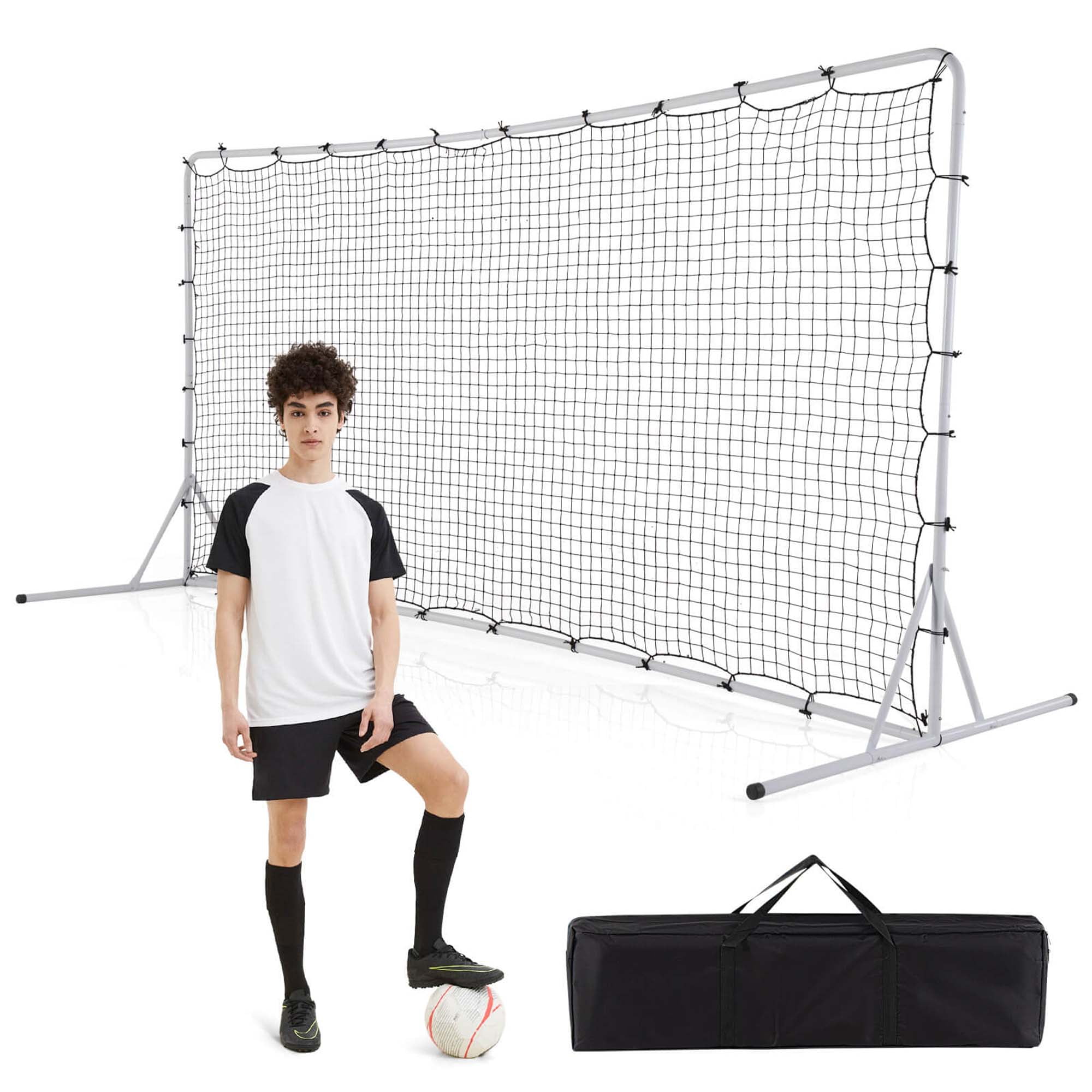 PodiuMax Soccer Rebounder, 6x4.7ft Large Soccer Rebound Net & 6x1.3ft Ground Pass Net, Soccer Bounce Back For Kick Back Trainer & Footwork Training With Carry Bag