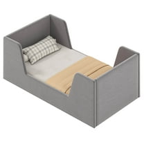 Costway Soft Velvet Fabric Upholstered Children Floor Bed with Safety Rails & Headboard Gray