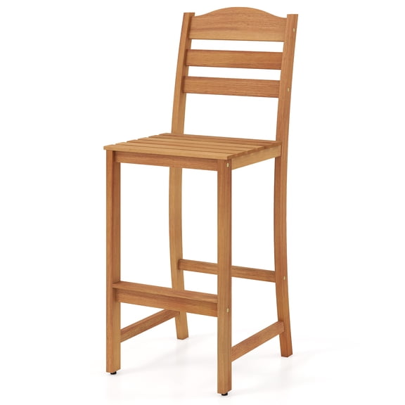 Costway Solid Acacia Wood Bar Stool, 29.5" Bar Height Stool with Backrest and Footrest