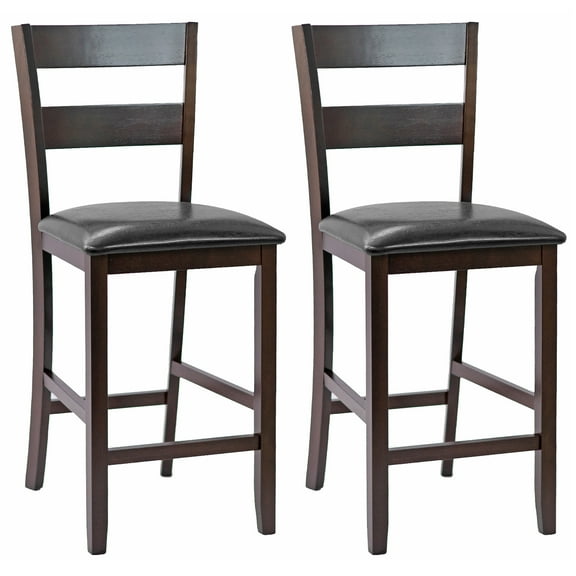 Costway Solid Wood Curved Backrest Bar Stools, Dark Espresso/Black (Set of 2)