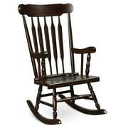 Costway Solid Wood Rocking Chair Porch Rocker Indoor Outdoor Seat Glossy Finish Coffee