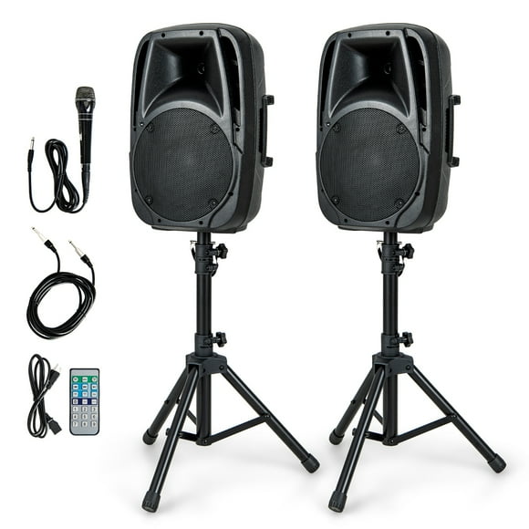 Costway Sonart Dual Portable Powered Loudspeakers with Microphone Stand Control