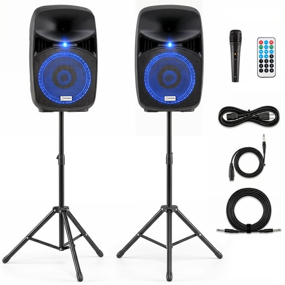 Costway Sonart Dual Portable Powered Loudspeakers with Microphone Stand Control