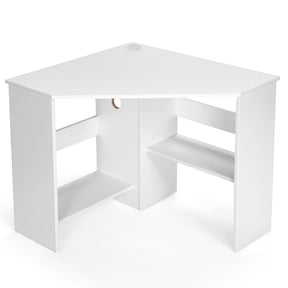 Costway Space-Saving Corner Computer Desk with 2 Cable Management Holes & CPU Stand White